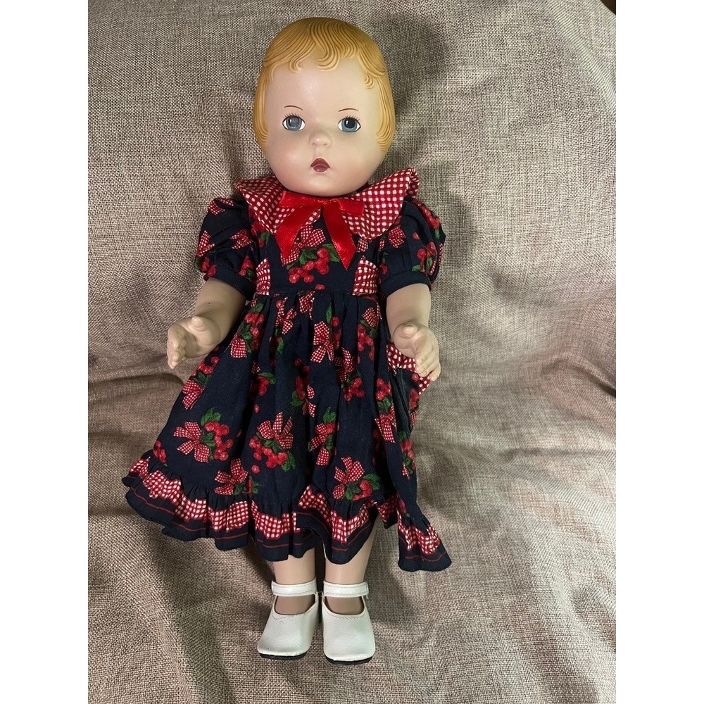 Daisy Kingdom Doll 16" Blonde Molded Hair Blue Eyes‎ Girl Cherry Dress Charming